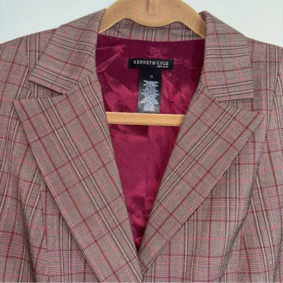 Kenneth Cole Women's Size 12 Plaid Blazer Brown Button Front Pockets Lined Short - Picture 5 of 10